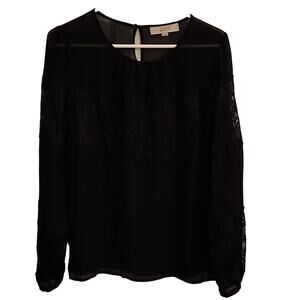 LOFT Black Sheer Top, Medium